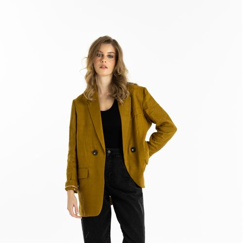 Oversize Linen Blazer In Mustard
