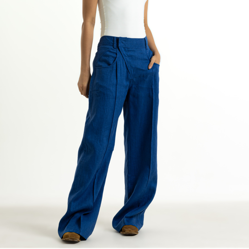 Palazzo Linen Pants In Blue