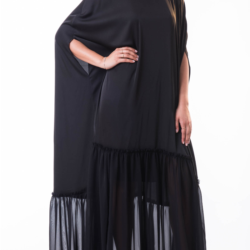 Half Satin Half Chiffon Dress In Black