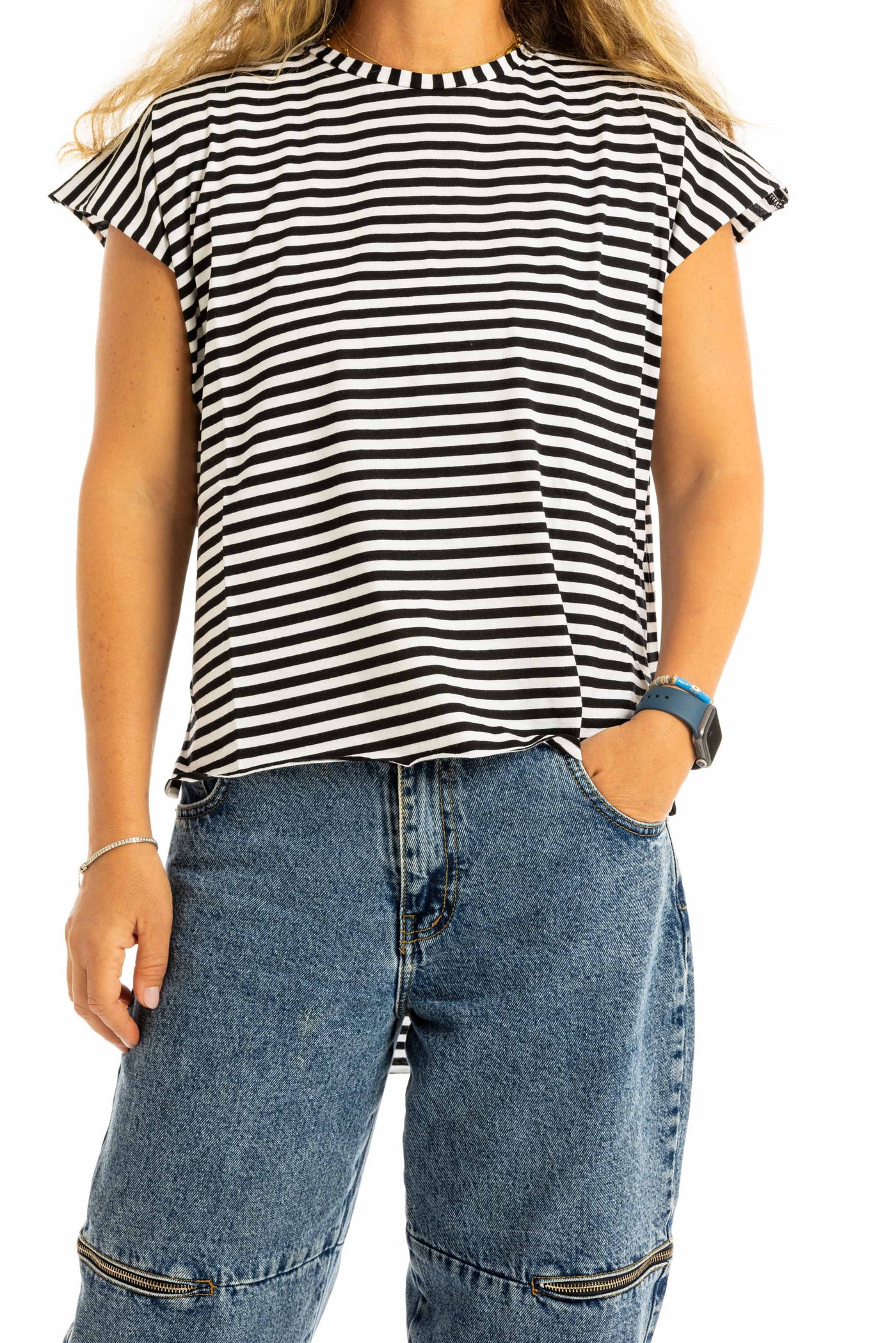 Basic High Low Cut T-Shirt In strips