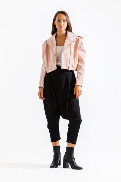 Oversize Faux Leather Biker Jacket In Pink