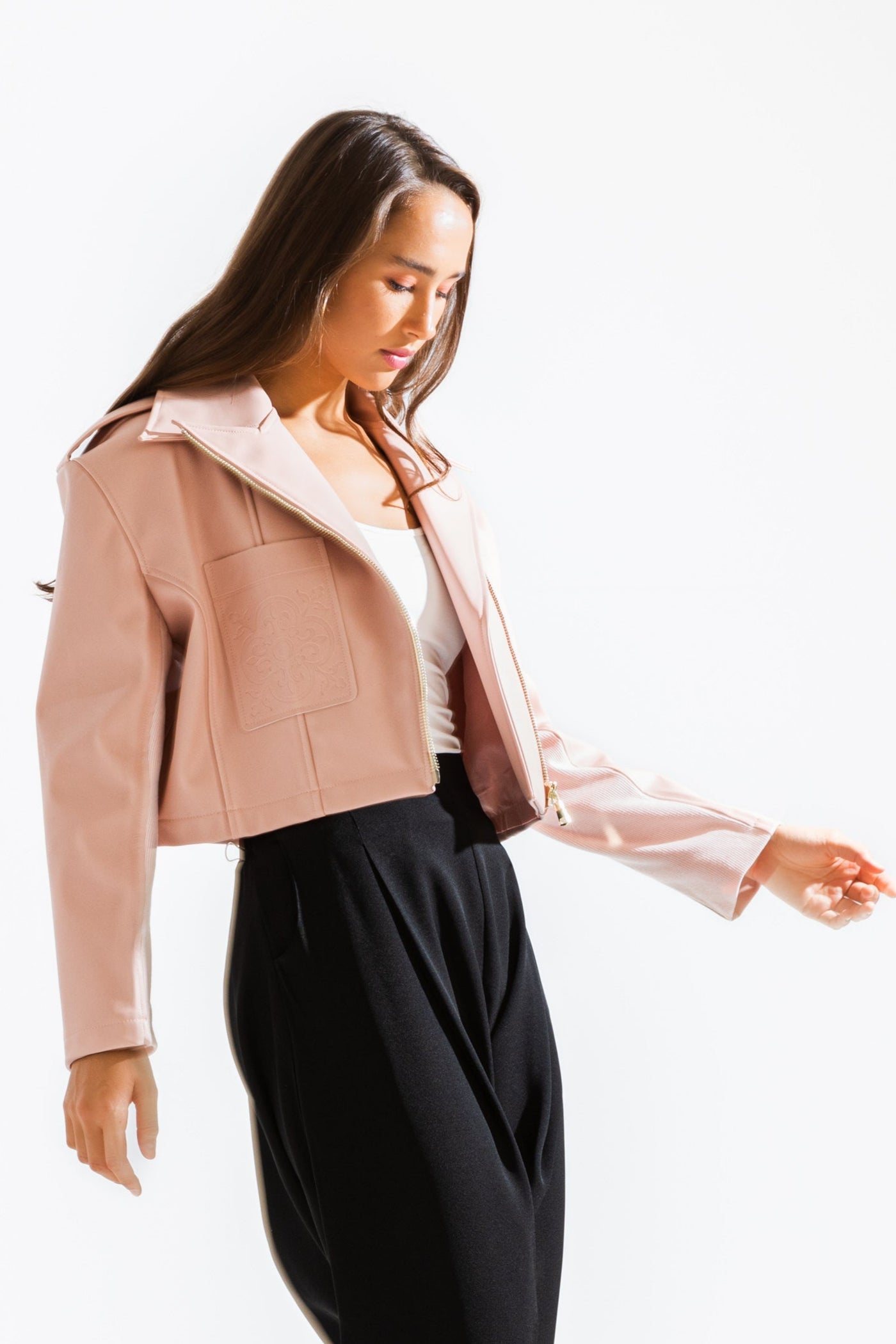 Oversize Faux Leather Biker Jacket In Pink