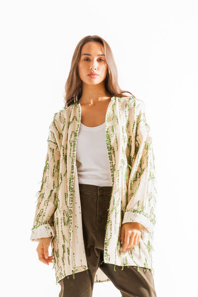 Olive Fringes Raw Cardigan