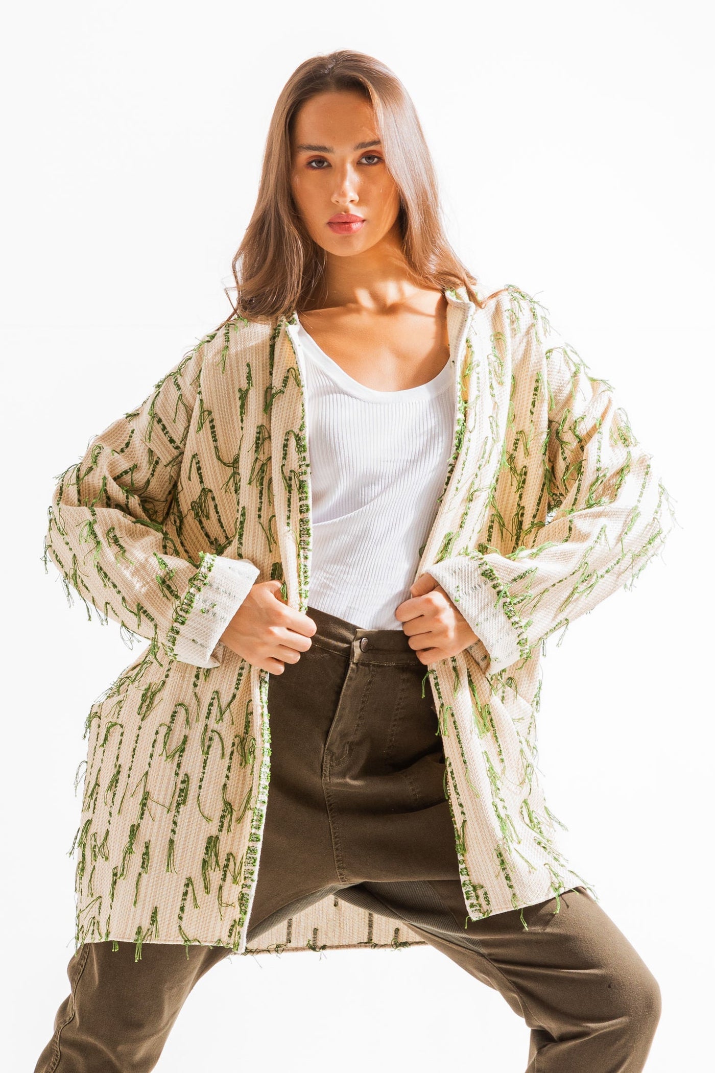 Olive Fringes Raw Cardigan