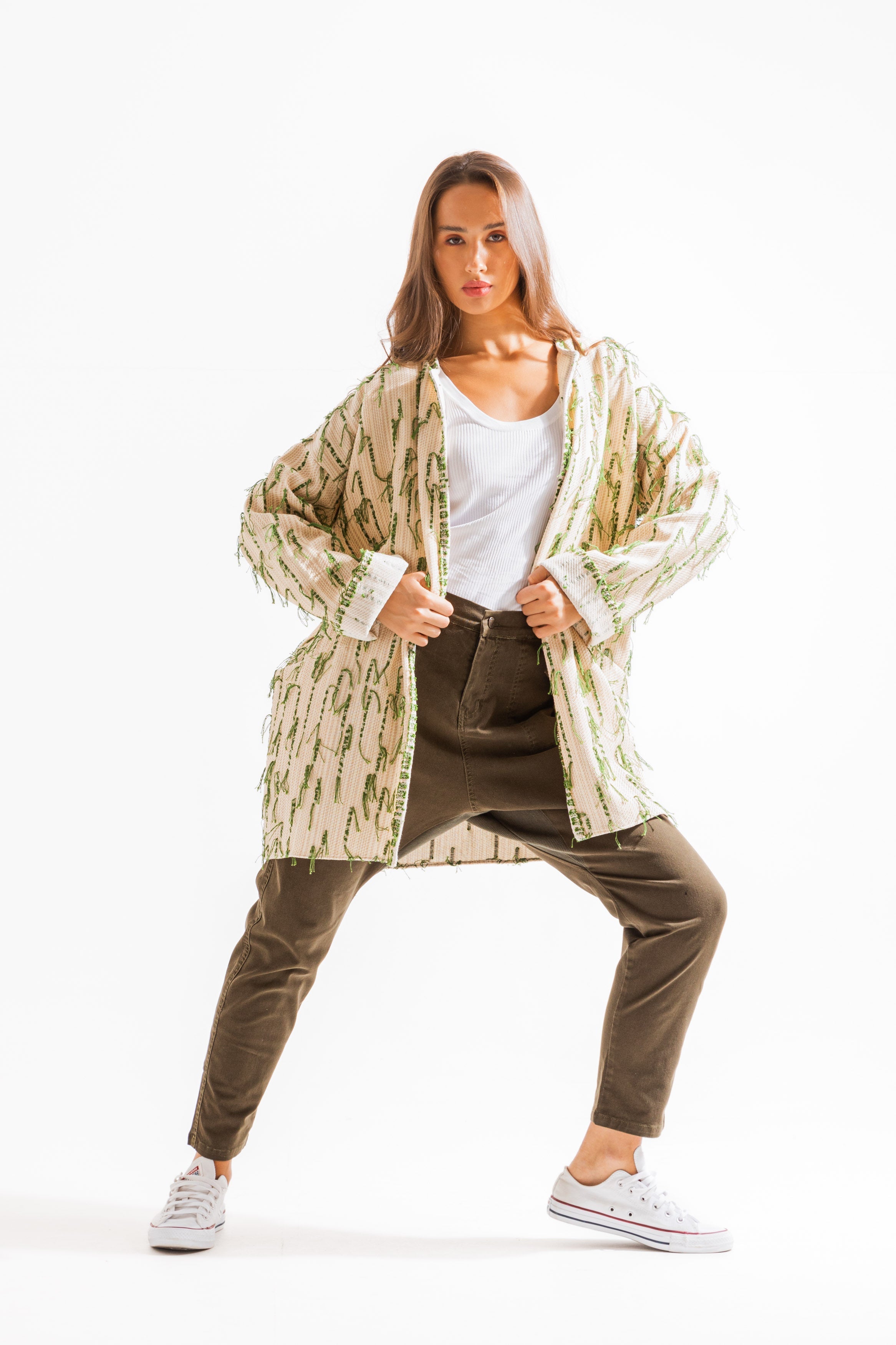 Olive Fringes Raw Cardigan