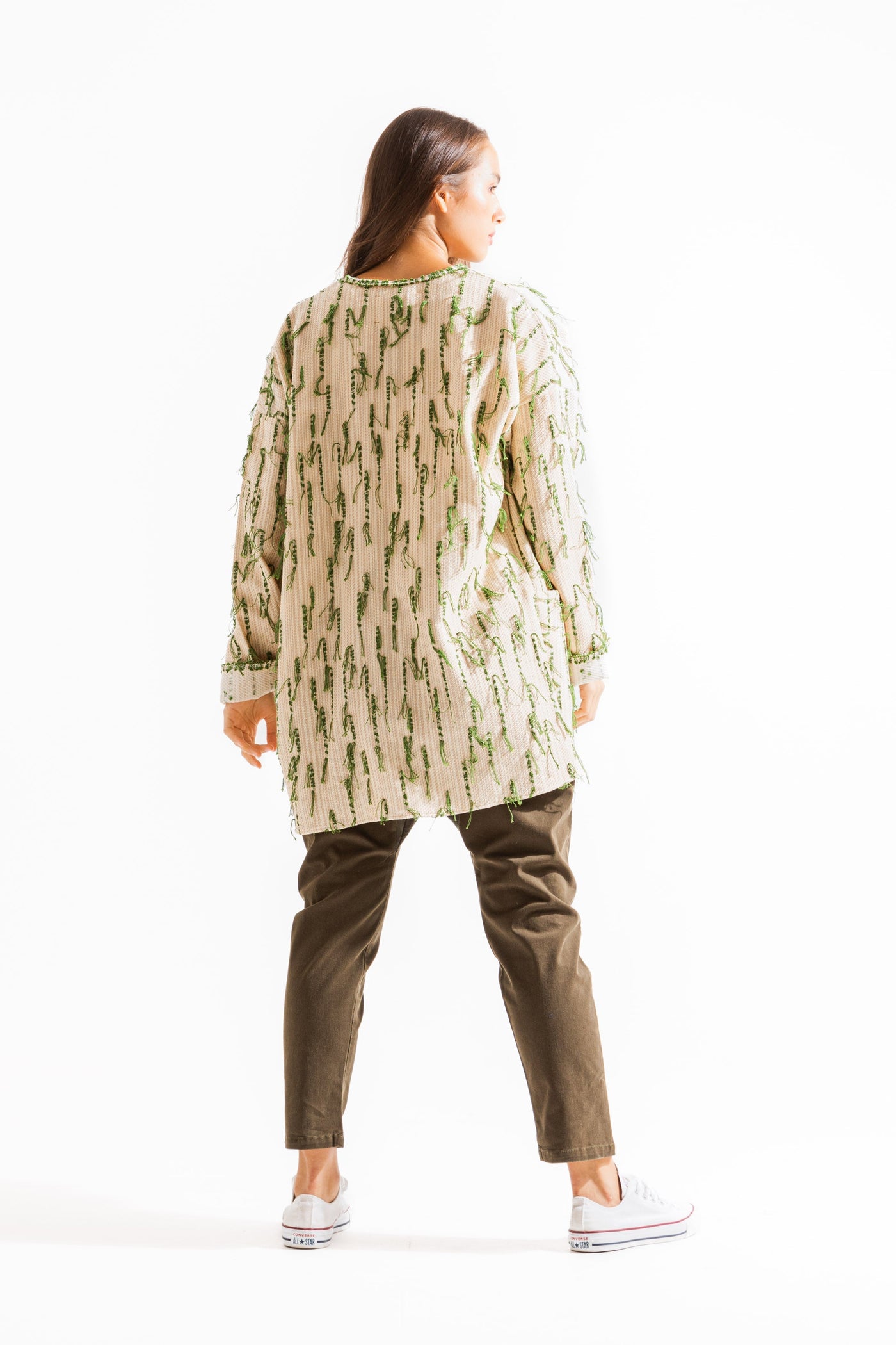 Olive Fringes Raw Cardigan