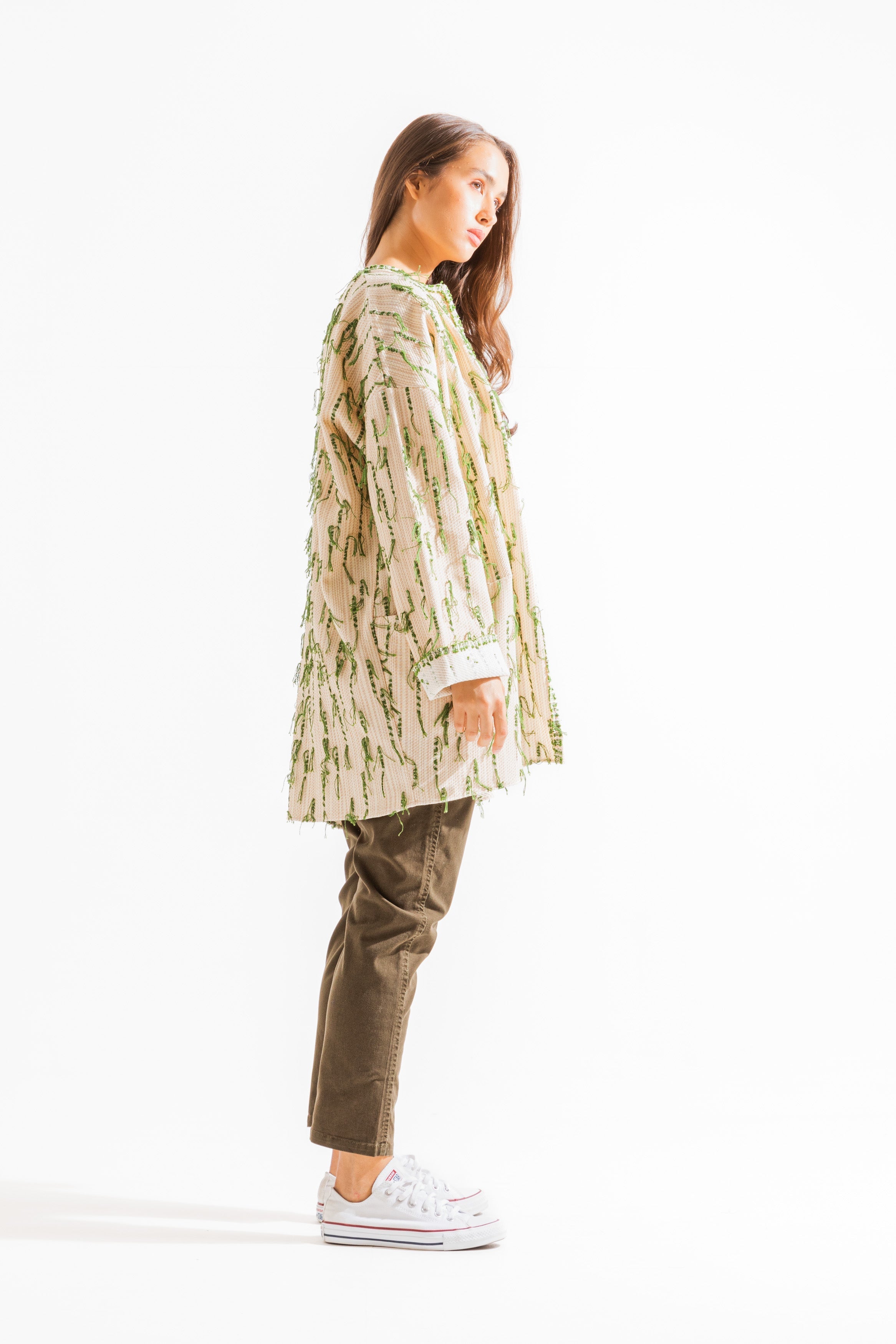 Olive Fringes Raw Cardigan