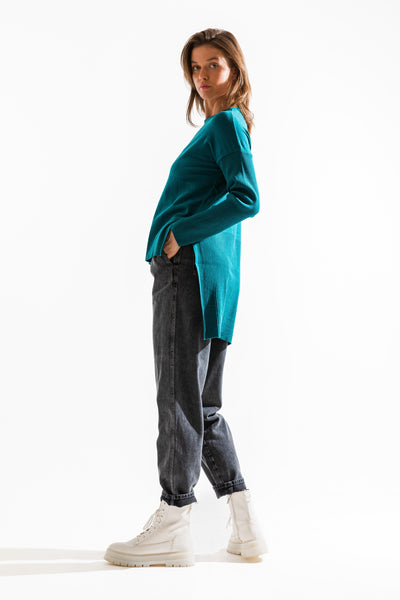 High Low Sweater In Turquoise