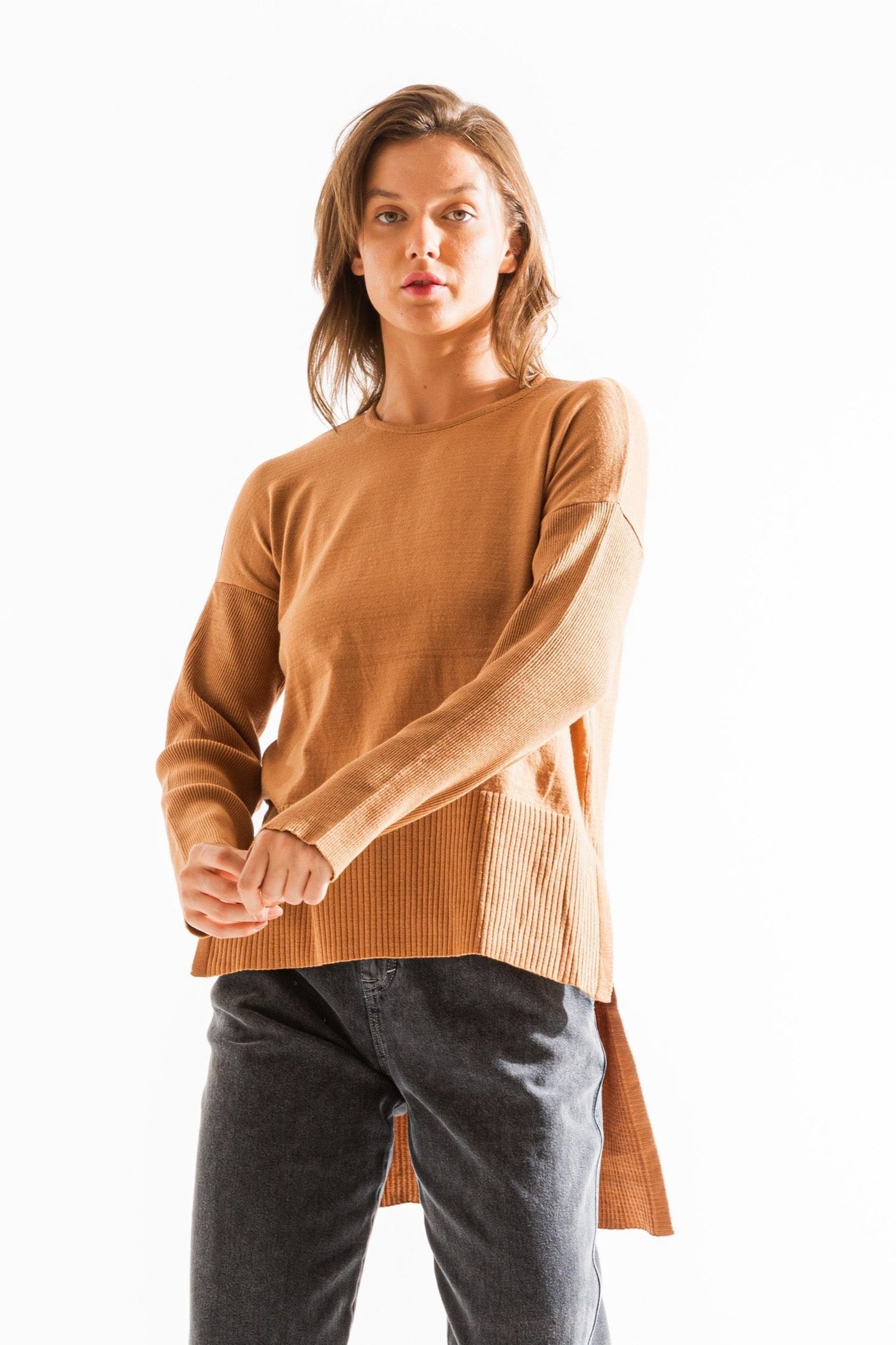 High Low Sweater In Camel