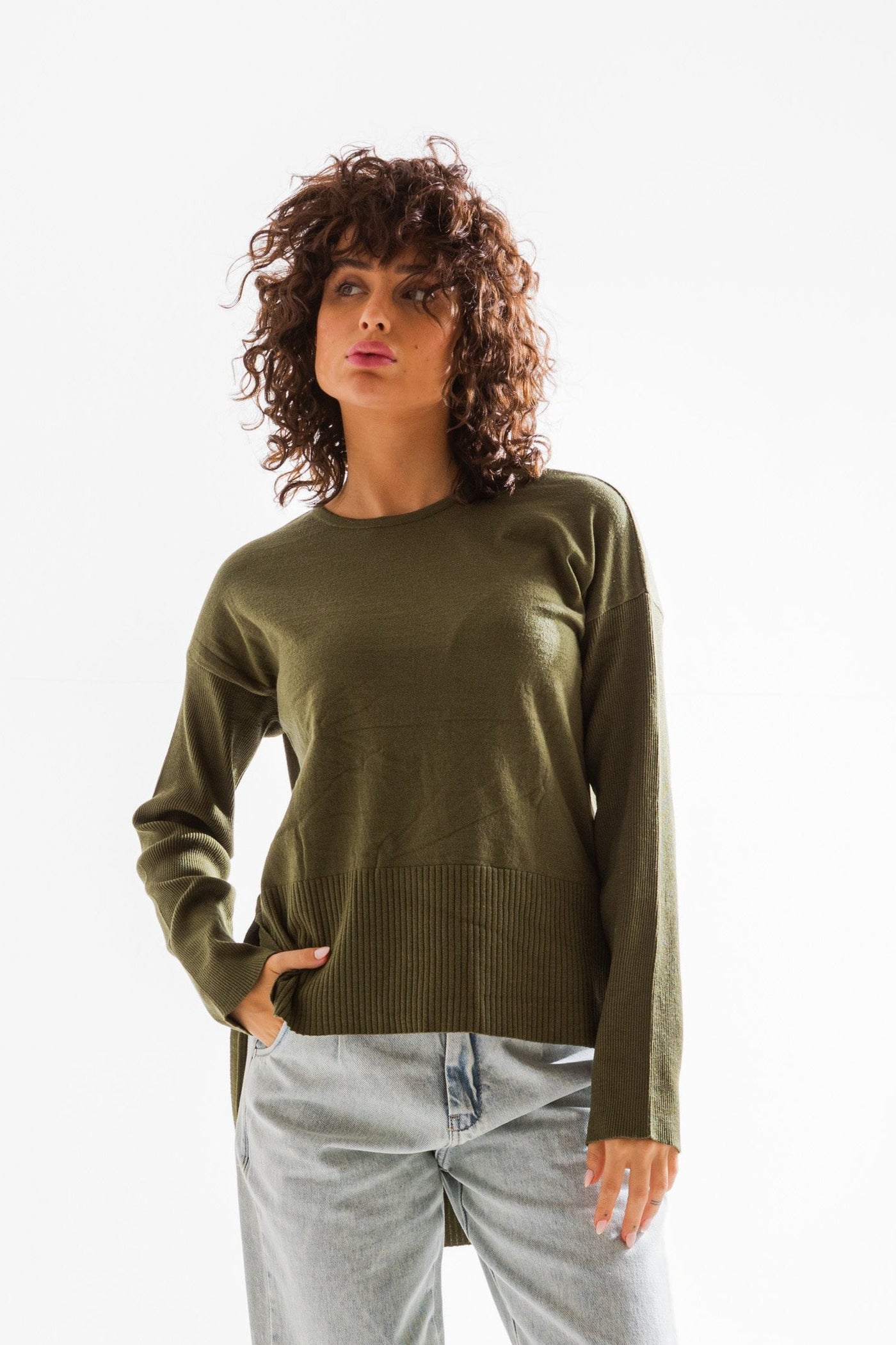 High Low Sweater In Olive