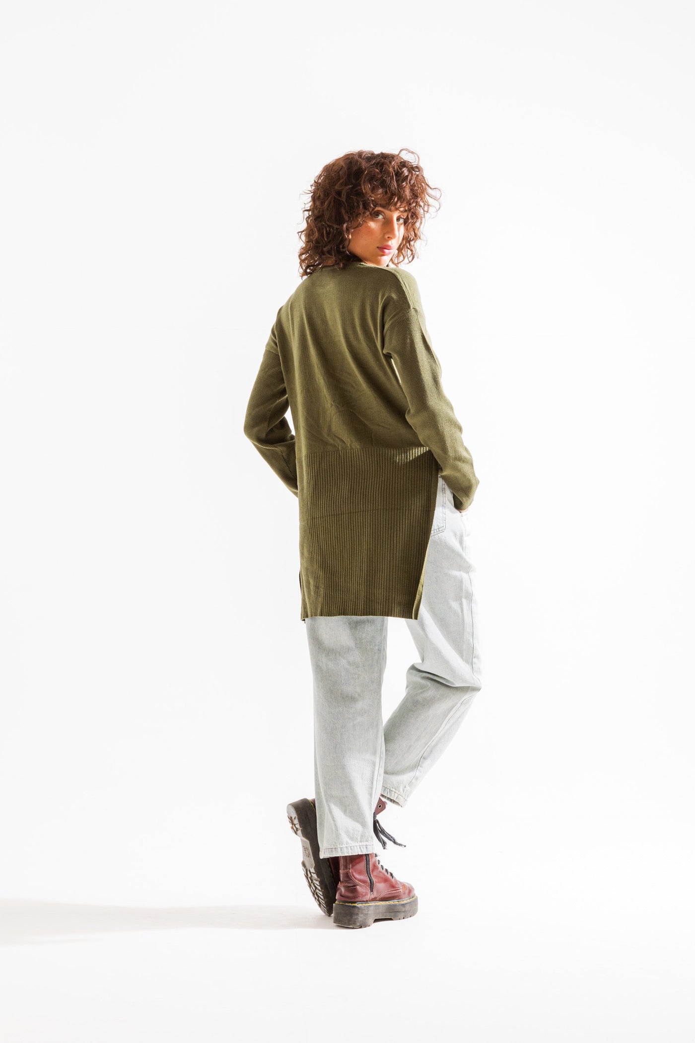 High Low Sweater In Olive