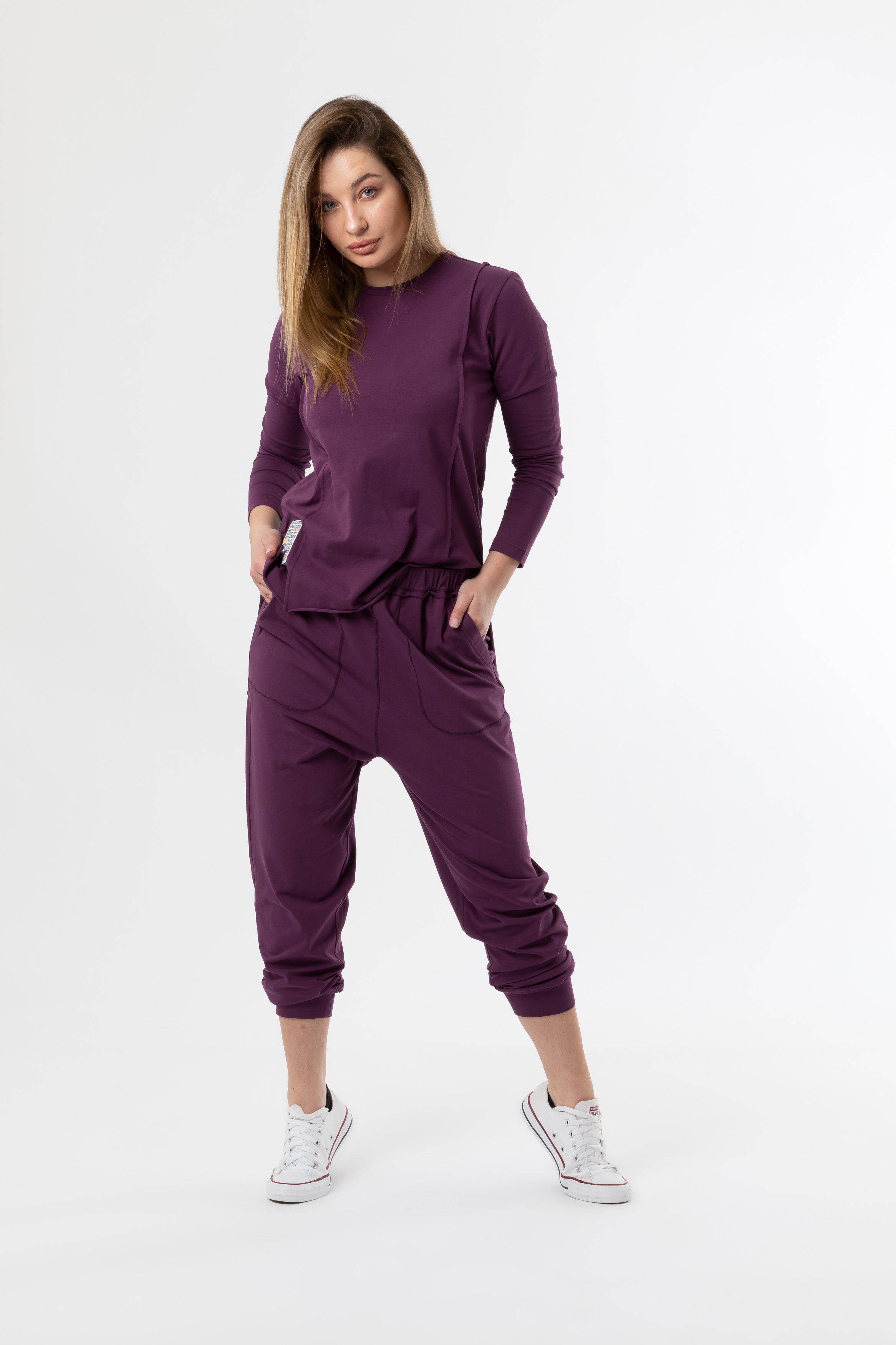 Stitches Low Crotch Jogger In Purple