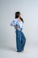 V Waist Wide Leg Denim Dark Wash