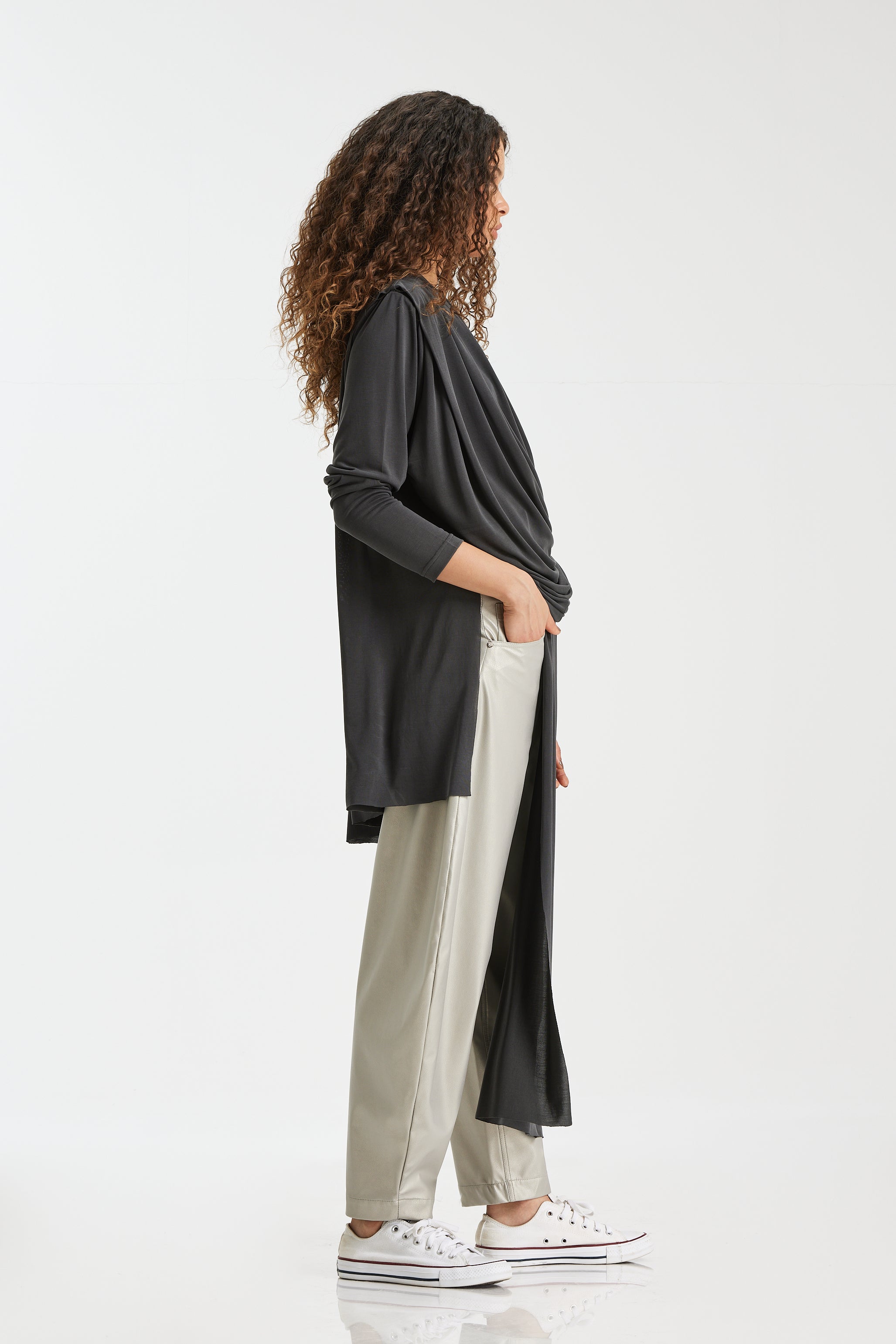 Maxi Side Draped Top in Grey