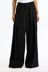 Pleated Striped Black Pants