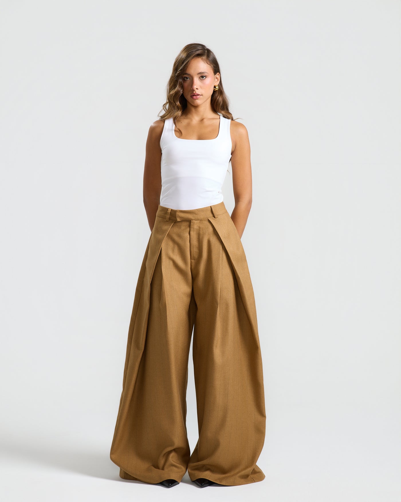 Flapped Front Wide Leg In Camel