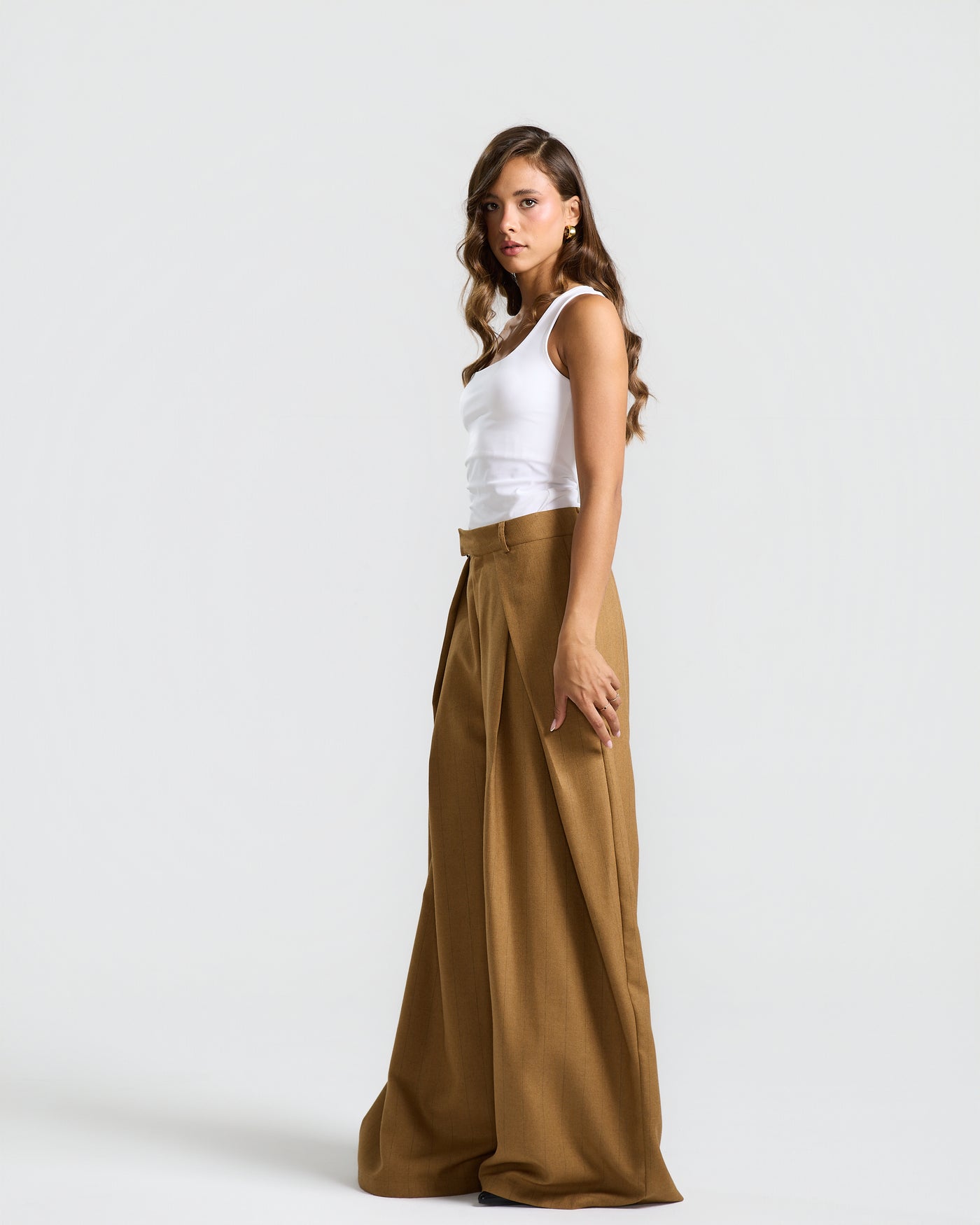 Flapped Front Wide Leg In Camel
