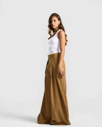Flapped Front Wide Leg In Camel