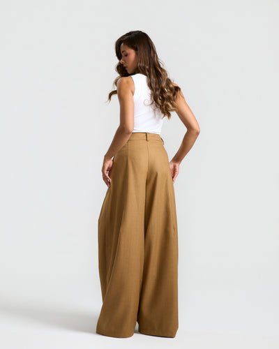 Flapped Front Wide Leg In Camel