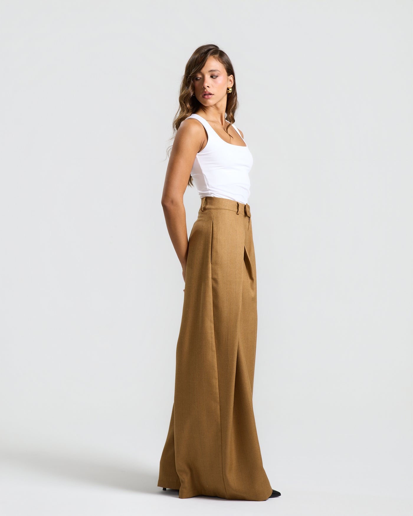 Flapped Front Wide Leg In Camel