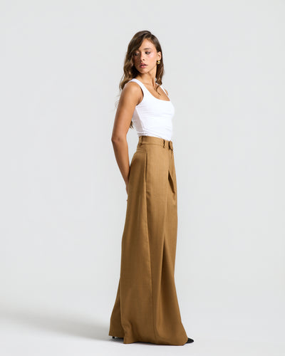 Flapped Front Wide Leg In Camel