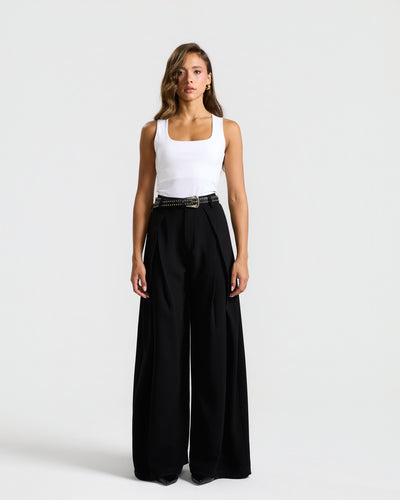 Flapped Front Wide Leg In Black