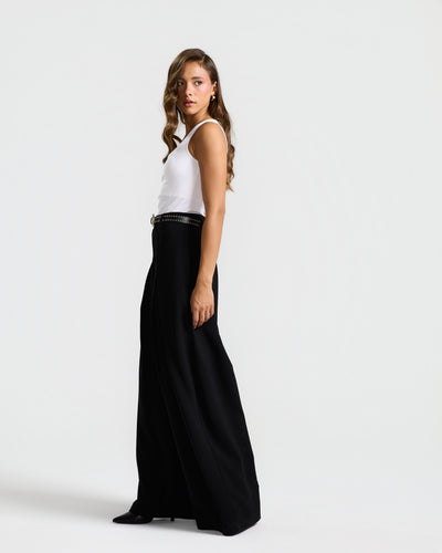 Flapped Front Wide Leg In Black