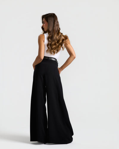 Flapped Front Wide Leg In Black