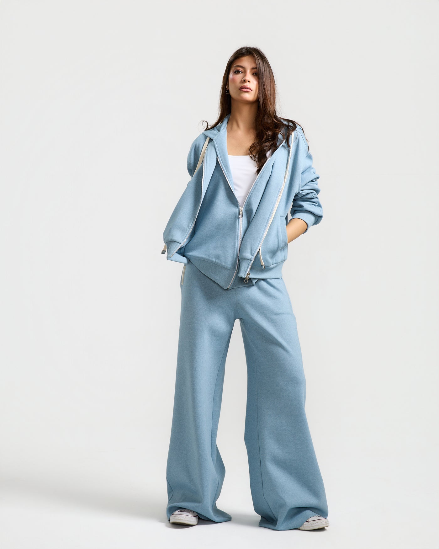 Double Zipper Hoodie Sky Blue