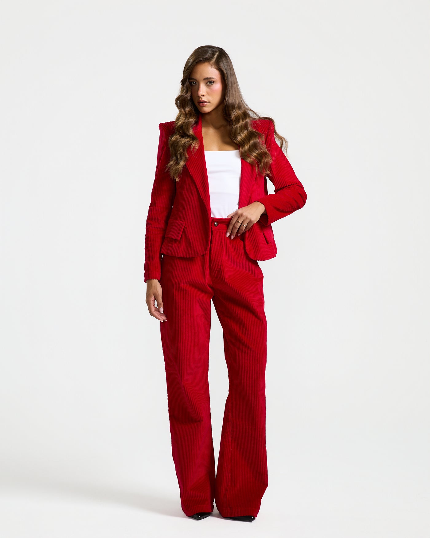 Red Corduroy Short Blazer