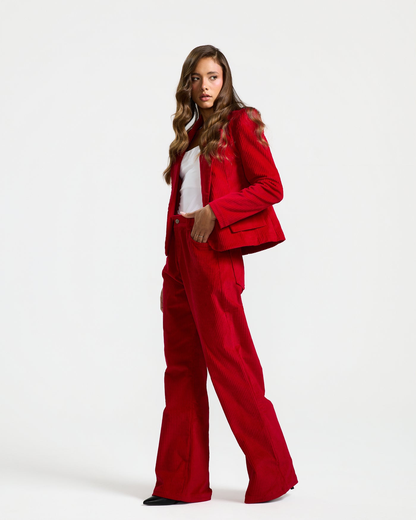 Red Corduroy Short Blazer