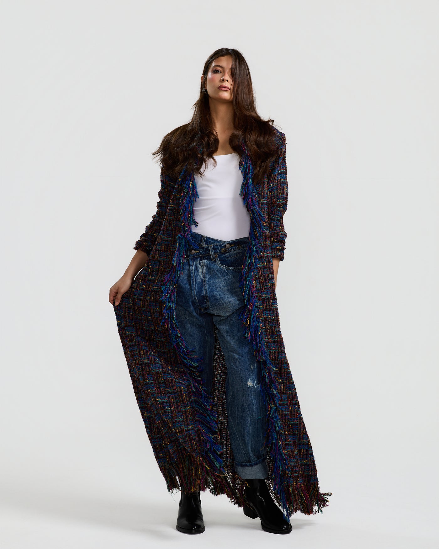 Unfinished Maxi Tweed Cardigan