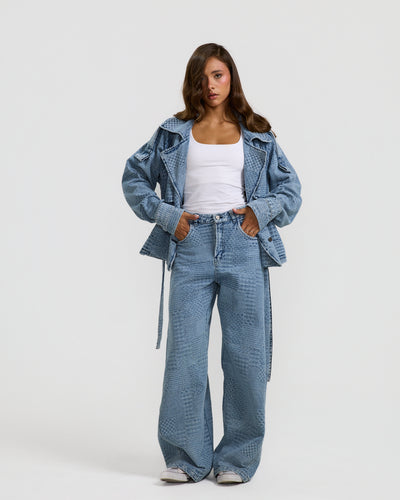 Barrel Patch Pattern Denim Pants