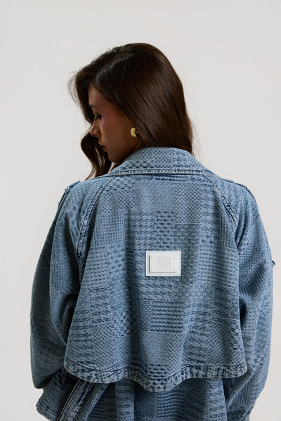 Trench Look Patch Denim Jacket