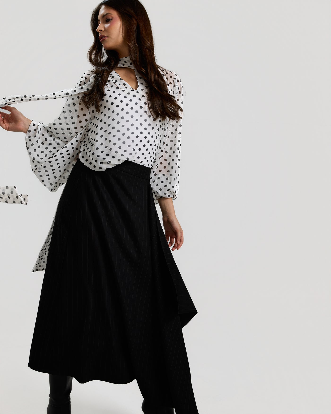 Balloon Sleeves Polka Dots White Top