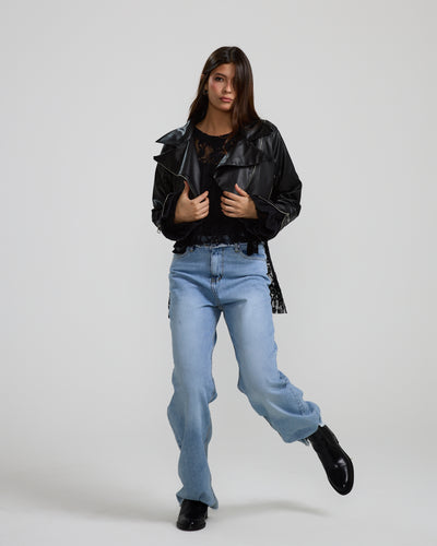 Cropped Biker Leather Jacket