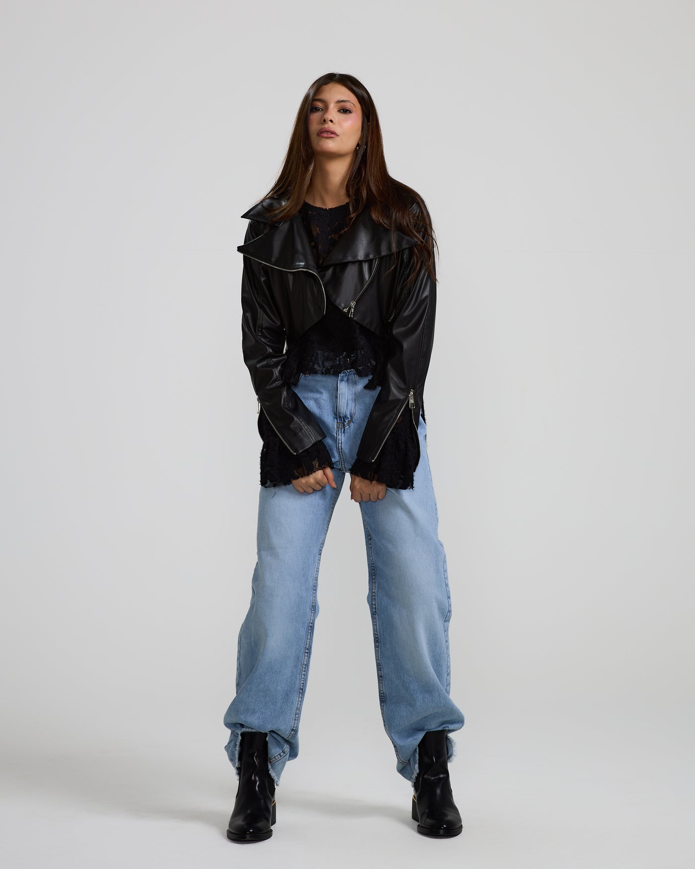 Cropped Biker Leather Jacket