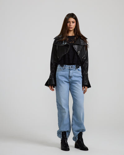 Cropped Biker Leather Jacket