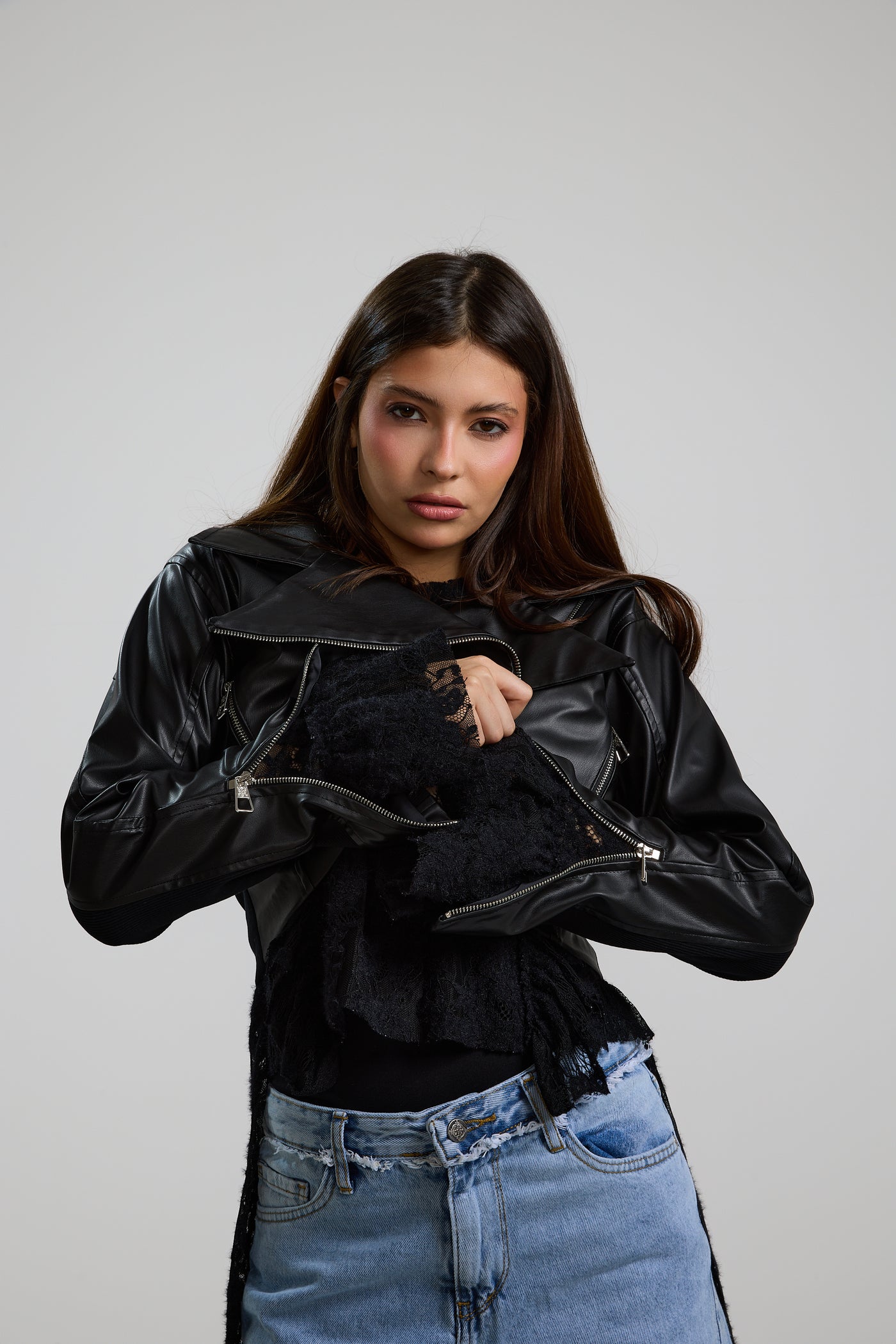 Cropped Biker Leather Jacket