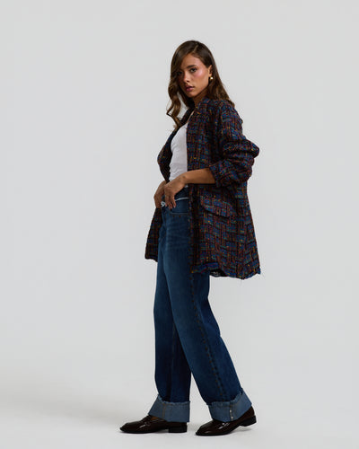 Multicolor Ripped Tweed Blazer