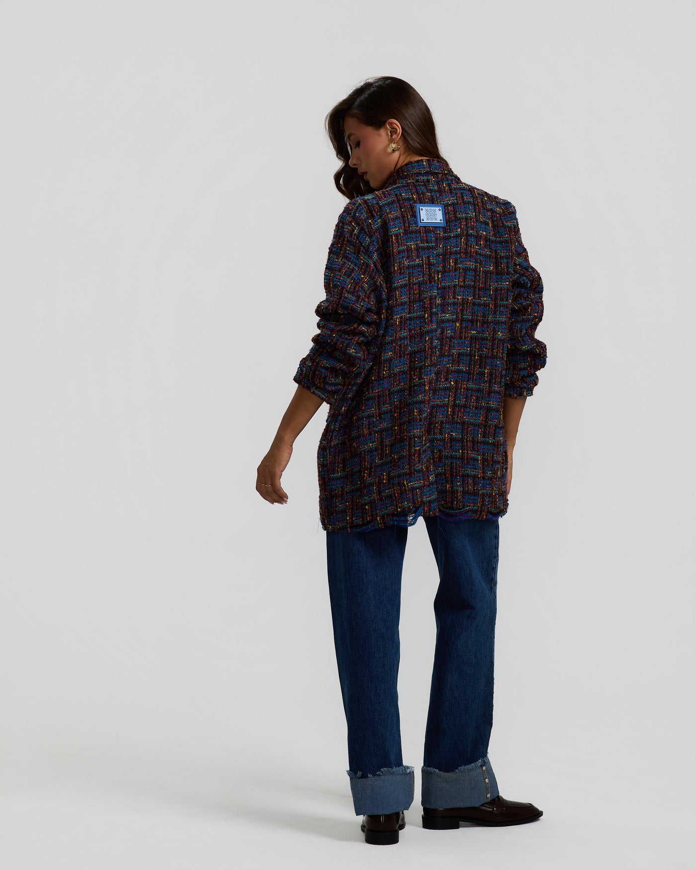 Multicolor Ripped Tweed Blazer