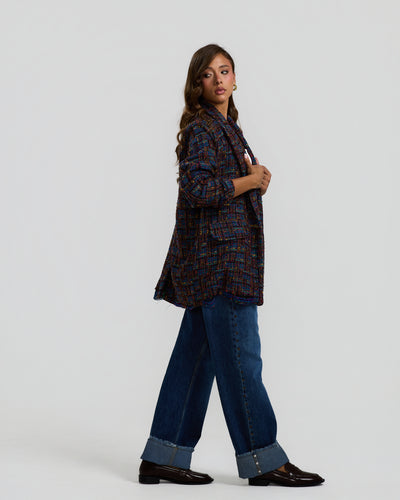 Multicolor Ripped Tweed Blazer