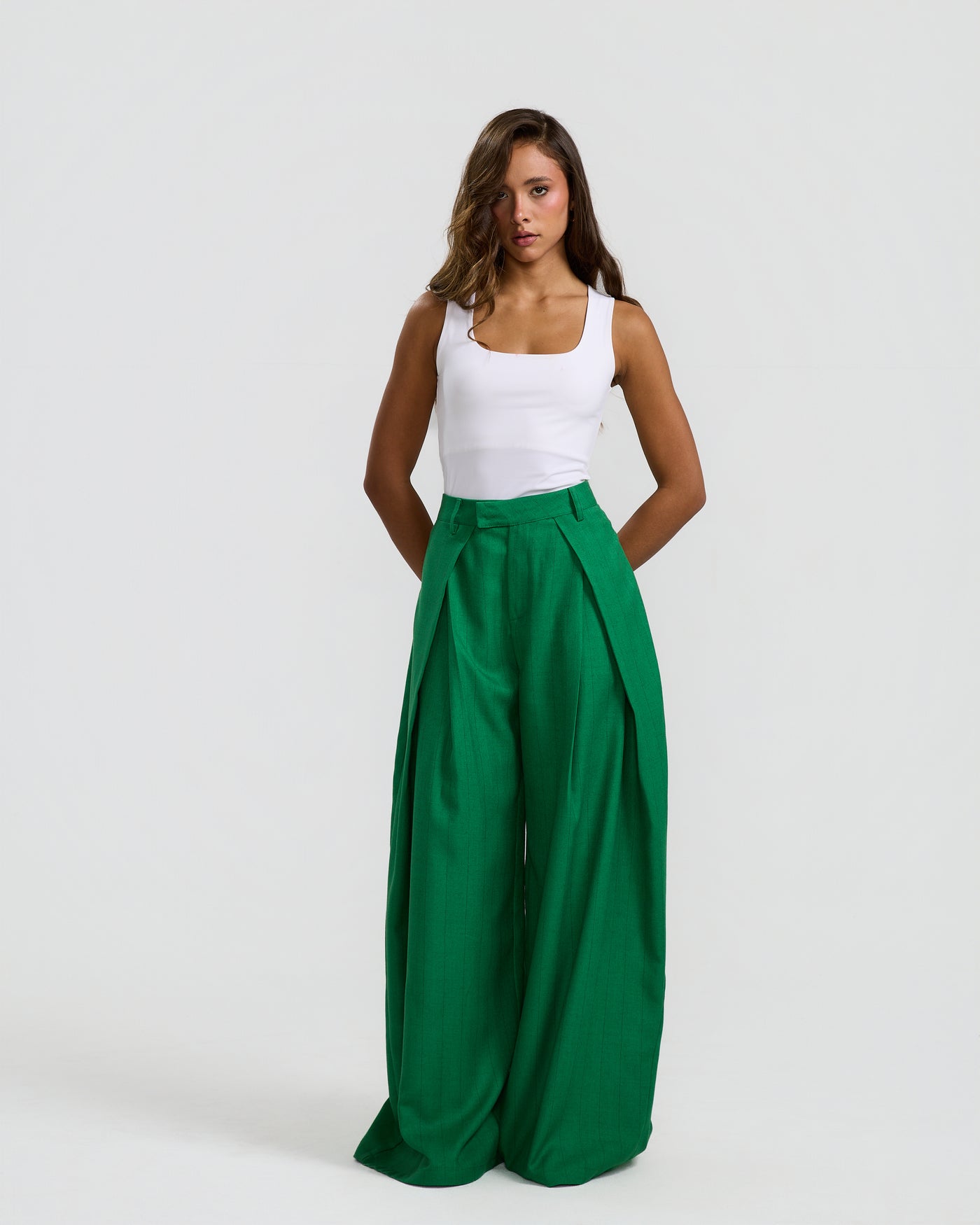 Flapped Front Wide Leg In Green