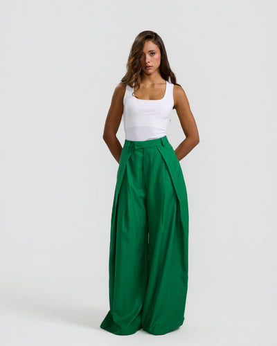 Flapped Front Wide Leg In Green