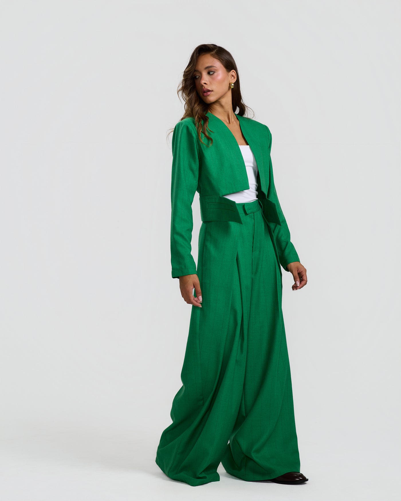 Flapped Front Wide Leg In Green