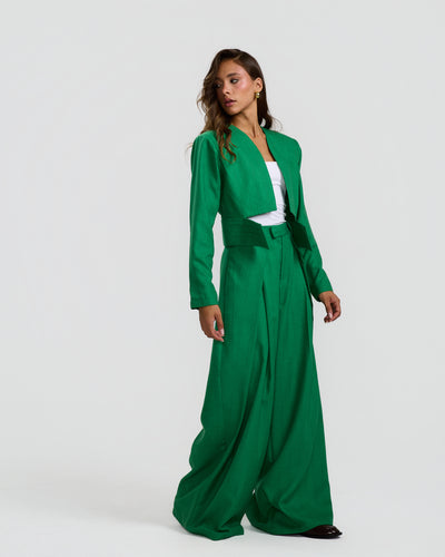 Flapped Front Wide Leg In Green