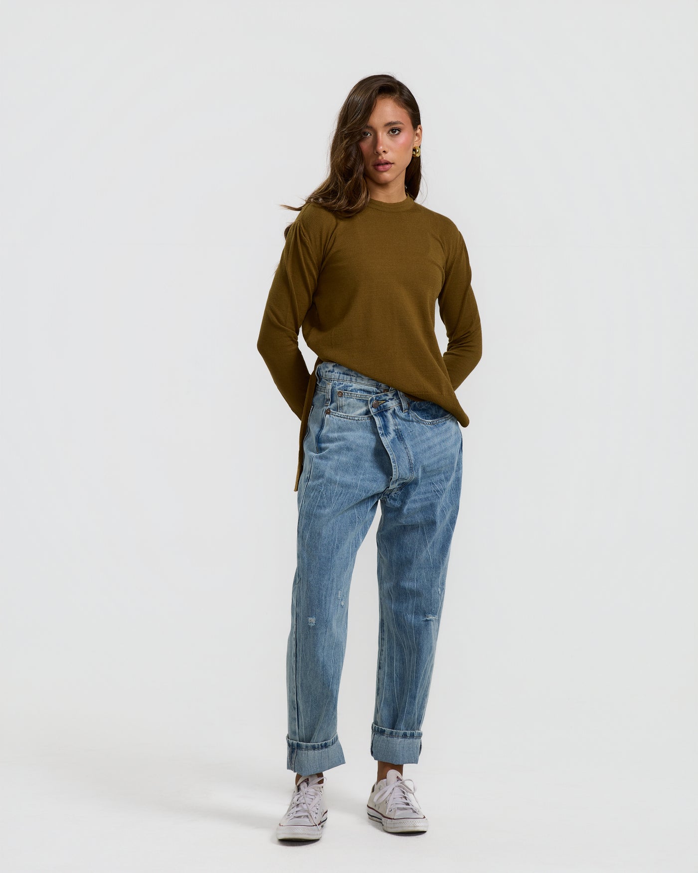 High Low Basic sweater in Olive