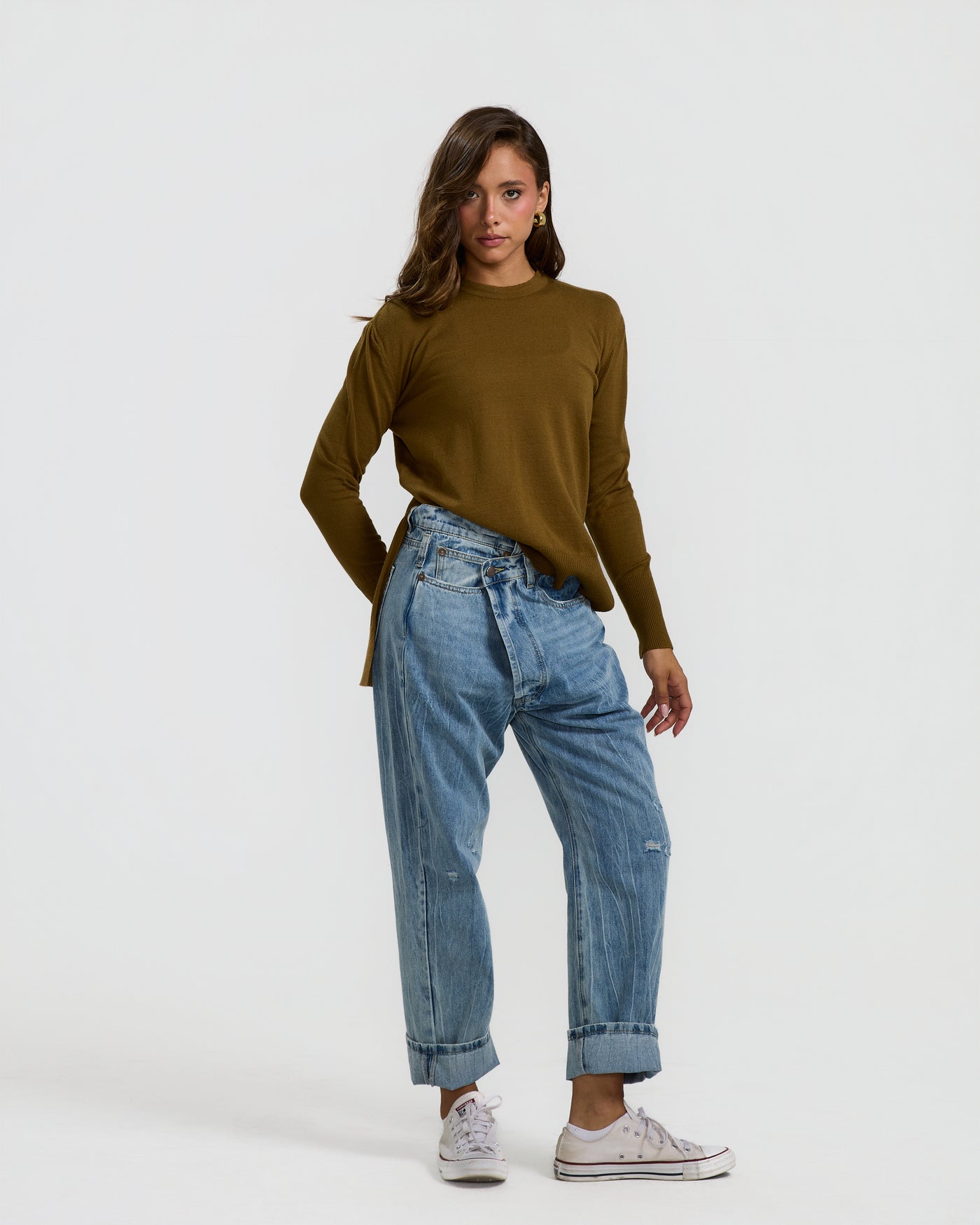 High Low Basic sweater in Olive