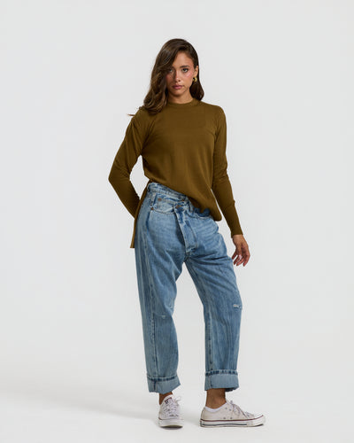 High Low Basic sweater in Olive