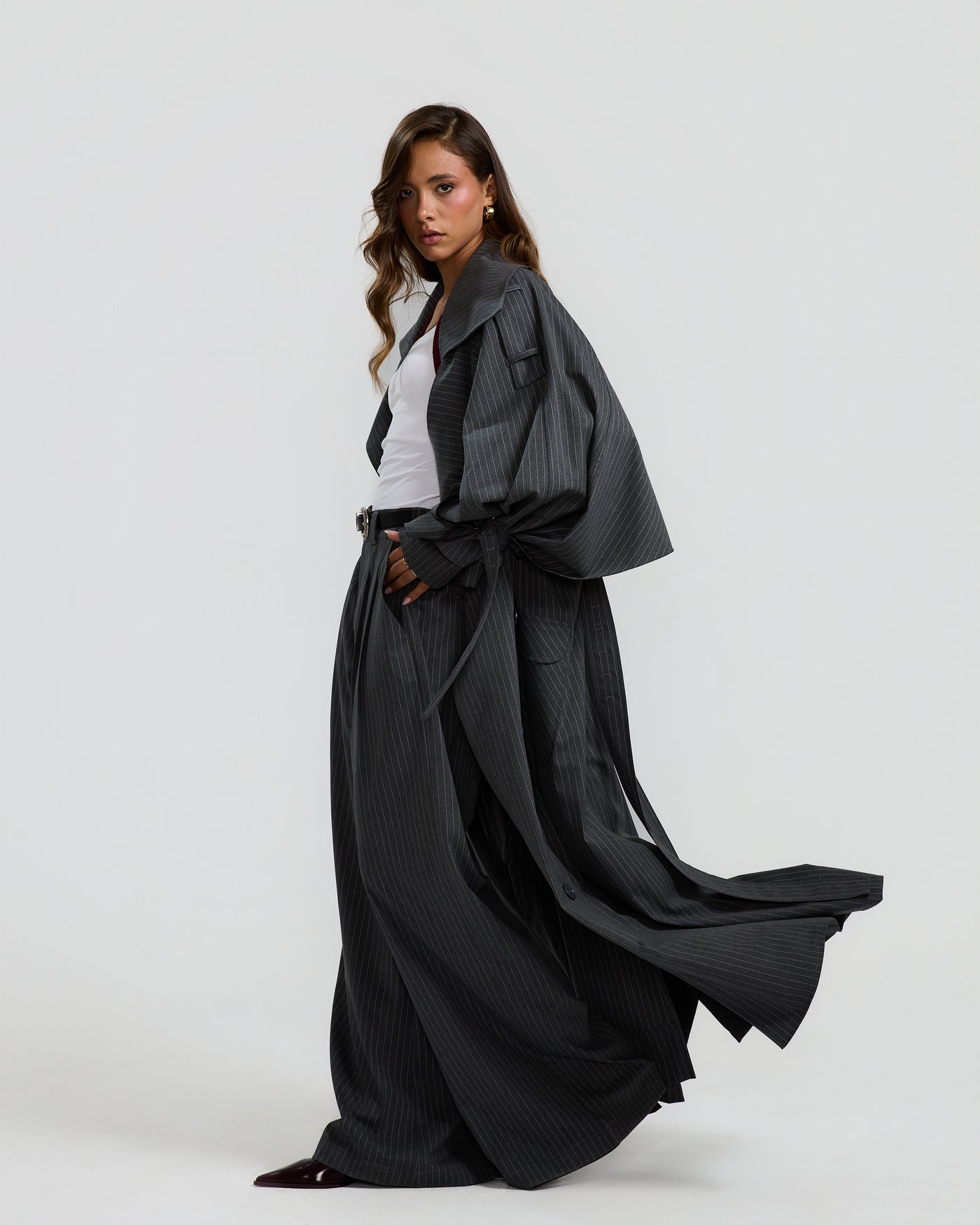 Striped Grey Trench Coat